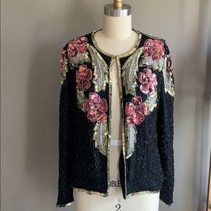 Stenay vintage sequin beaded floral jacket top SM